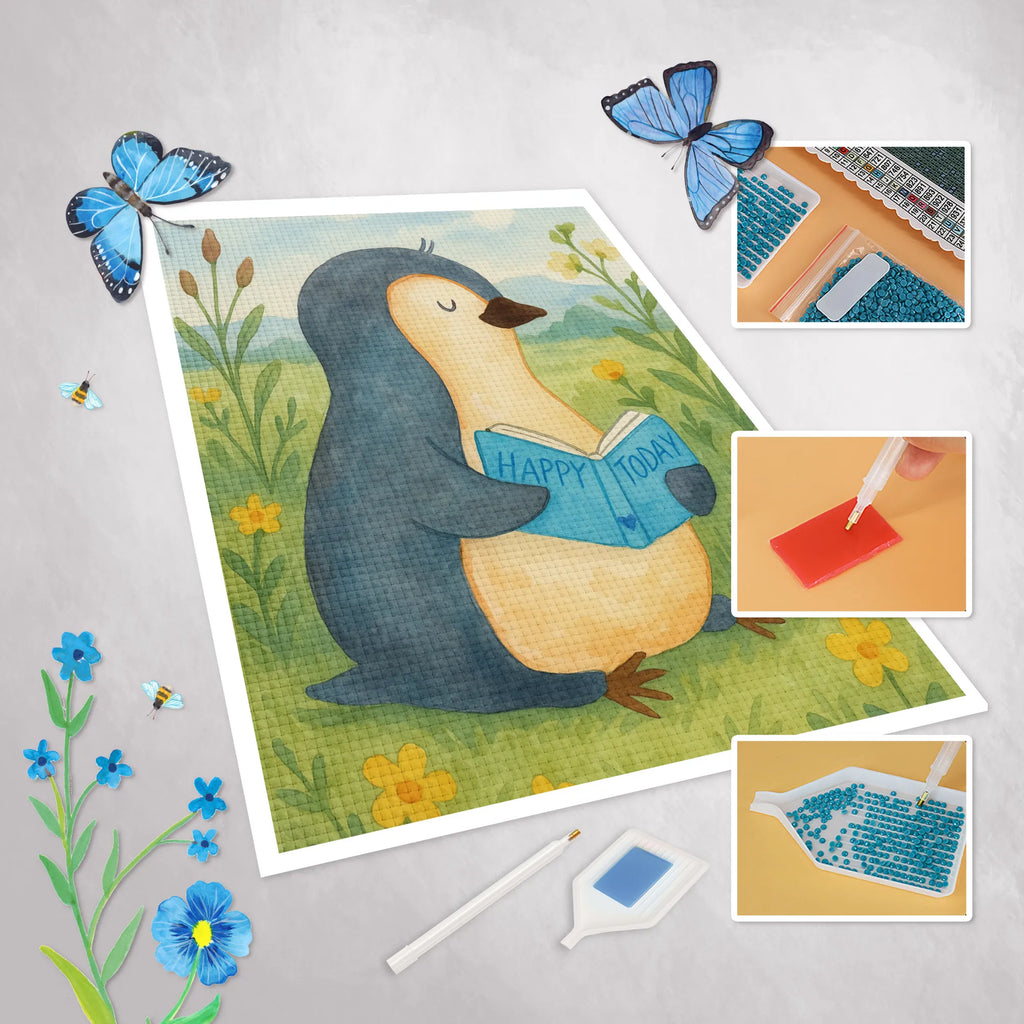 Diamond Painting Pinguin Buch Design Kreativität, DIY, Diamond Painting, Kristallbild, Pinguin, Freizeit, Ferien, Nichtstun, Faulenzen, Urlaub, Bücherwurm, Buch, Pinguine, Lesen