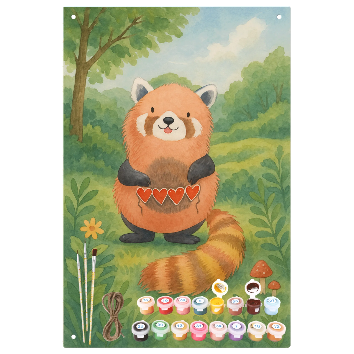 Paint by Numbers Metal Sign red panda Design small animals, cute, funny, cute animal motives, hand drawn, small world, funny sayings, good mood, happy, gifts, gift ideas, special gifts, animal lover, card, Panda, love, heart, darling, favourite person, red