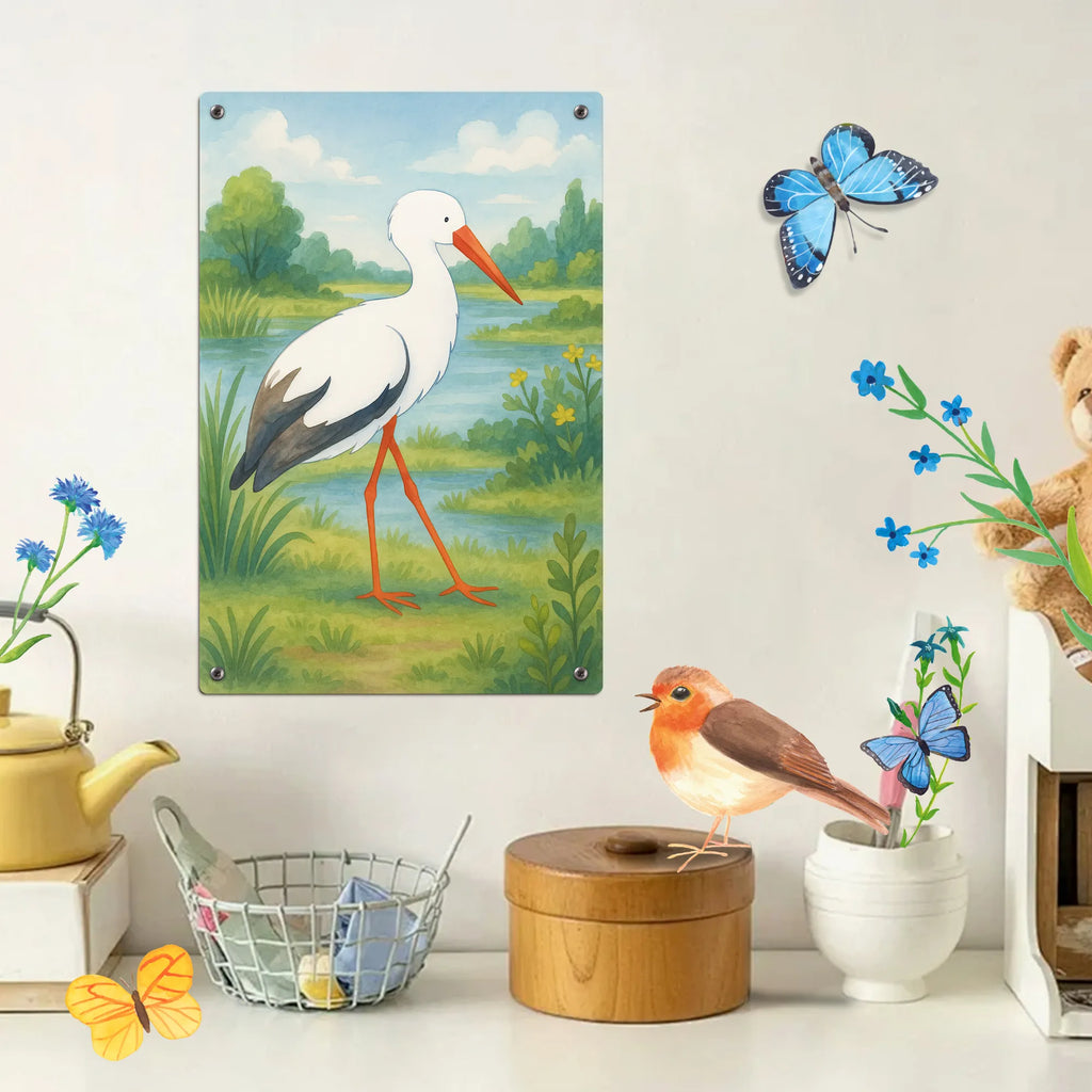 Paint by Numbers Metal Sign Stork Design small animals, cute, funny, cute animal motives, hand drawn, small world, funny sayings, good mood, happy, gifts, gift ideas, special gifts, animal lover, card, mother, birth, stork, mothers, baby bump, becoming a mother, pregnancy, pregnant, baby