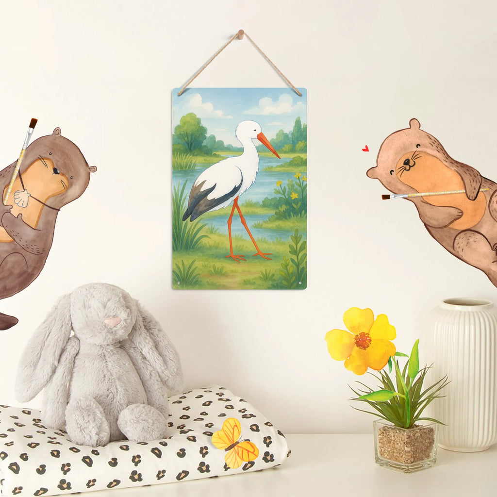 Paint by Numbers Metal Sign Stork Design small animals, cute, funny, cute animal motives, hand drawn, small world, funny sayings, good mood, happy, gifts, gift ideas, special gifts, animal lover, card, mother, birth, stork, mothers, baby bump, becoming a mother, pregnancy, pregnant, baby