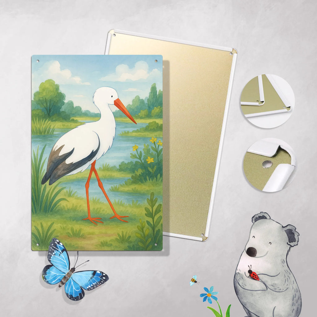 Paint by Numbers Metal Sign Stork Design small animals, cute, funny, cute animal motives, hand drawn, small world, funny sayings, good mood, happy, gifts, gift ideas, special gifts, animal lover, card, mother, birth, stork, mothers, baby bump, becoming a mother, pregnancy, pregnant, baby