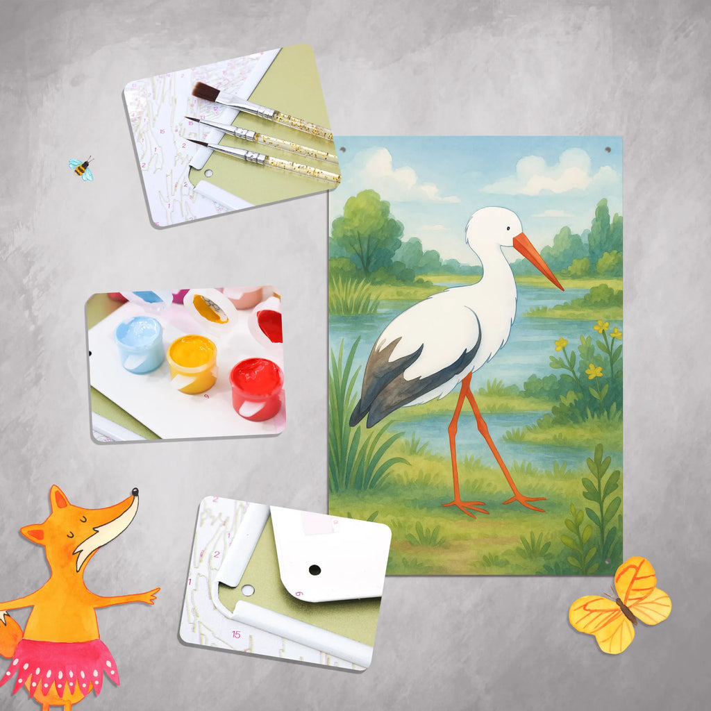 Paint by Numbers Metal Sign Stork Design small animals, cute, funny, cute animal motives, hand drawn, small world, funny sayings, good mood, happy, gifts, gift ideas, special gifts, animal lover, card, mother, birth, stork, mothers, baby bump, becoming a mother, pregnancy, pregnant, baby