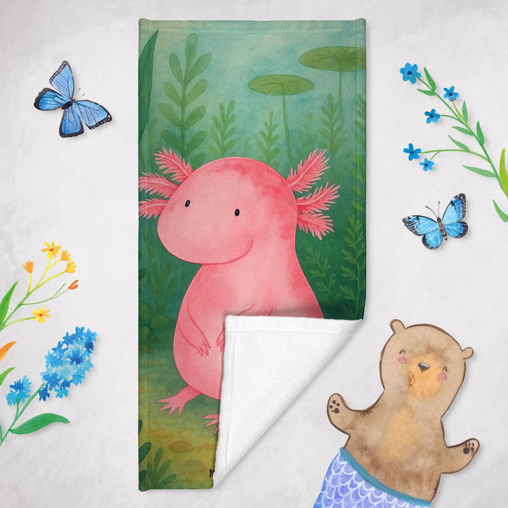Badehandtuch Axolotl Niedlich Design Duschtuch, Badetuch, Strandtuch, Saunatuch, Kinder Handtuch, Axolotl, Molch, Axolot, vergnügt, fröhlich, zufrieden, Lebensstil, Weisheit, Lebensweisheit, Liebe, Freundin