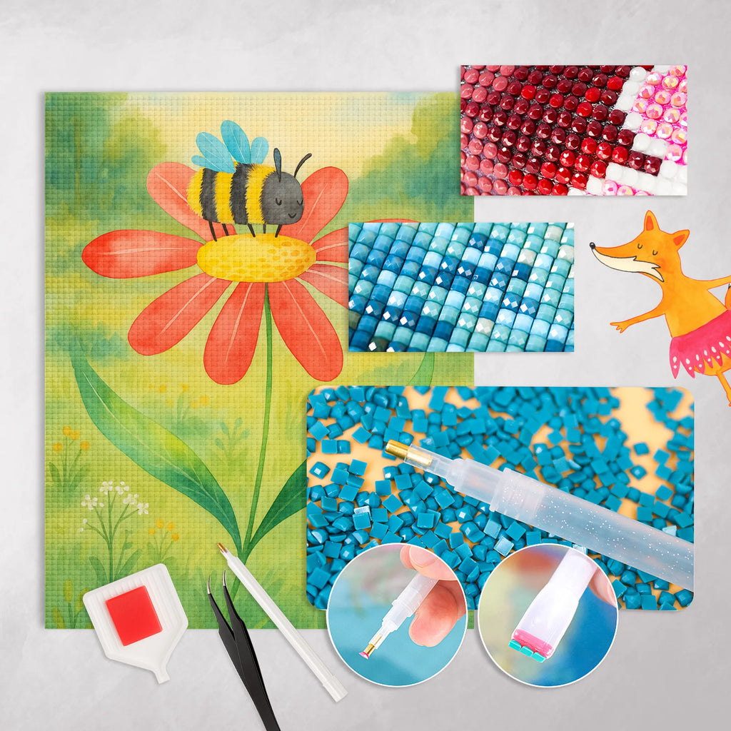 Diamond Painting bumblebee flower Design small animals, cute, funny, cute animal motives, hand drawn, small world, funny sayings, good mood, happy, gifts, gift ideas, special gifts, animal lover, card, nature, flower, bumblebees, bee, fluffy, field, bumble bee, wasp