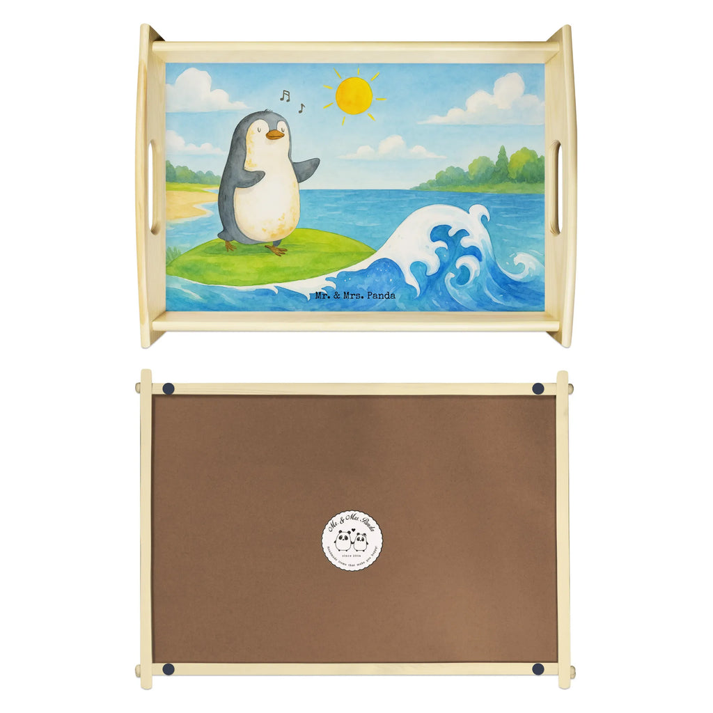 Serviertablett Pinguin Surfer Design Serviertablett, Tablett, Holztablett, Küchentablett, Dekotablett, Frühstückstablett, Pinguin, Pinguine, surfen, Surfer, Hawaii, Urlaub, Wellen, Wellen reiten, Portugal