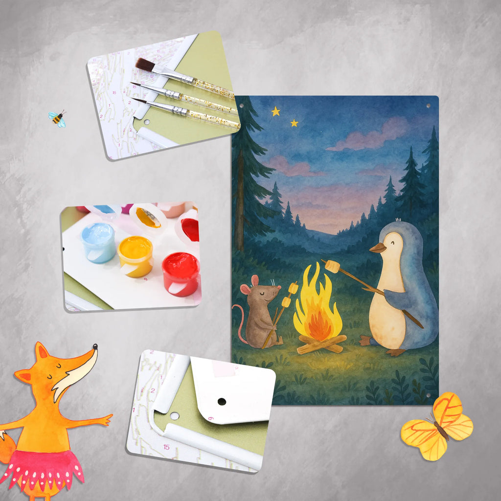 Paint by Numbers Metal Sign Penguin campfire Design Penguin, North Pole, Winter, Penguins, work, mouse, campfire, penguins, life motto, job, new start, life, barbecue, everyday office life, love, office, marshmallows, life motivation, fire, motivation