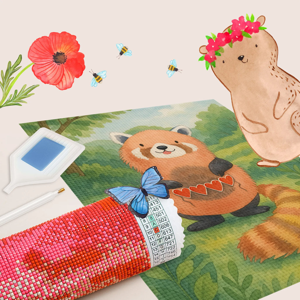 Diamond Painting red panda Design small animals, cute, funny, cute animal motives, hand drawn, small world, funny sayings, good mood, happy, gifts, gift ideas, special gifts, animal lover, card, Panda, red, love, favourite person, heart, darling