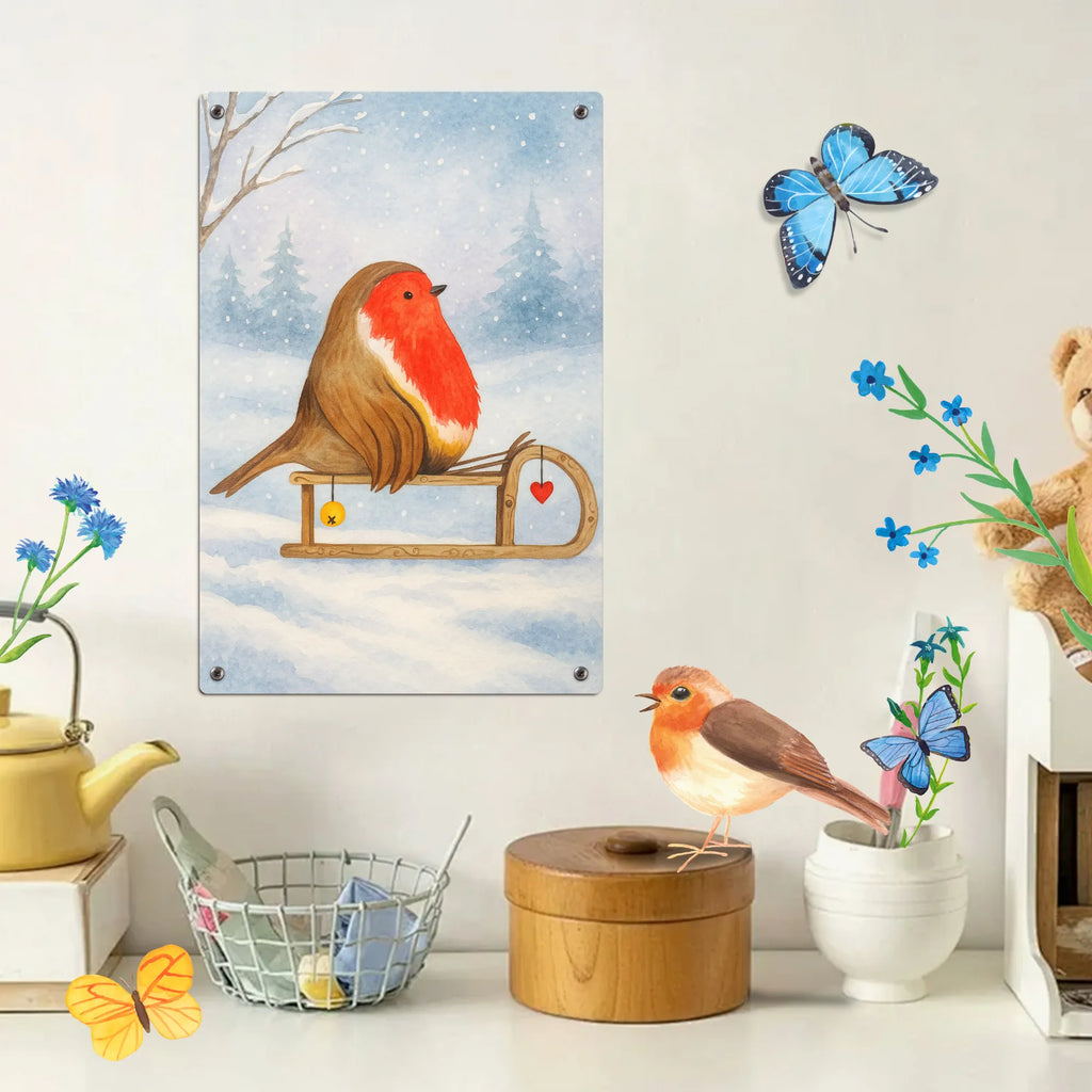 Paint by Numbers Metal Sign robin Sleds Design Winter, Christmas, Christmas time, snow, bird, sleigh