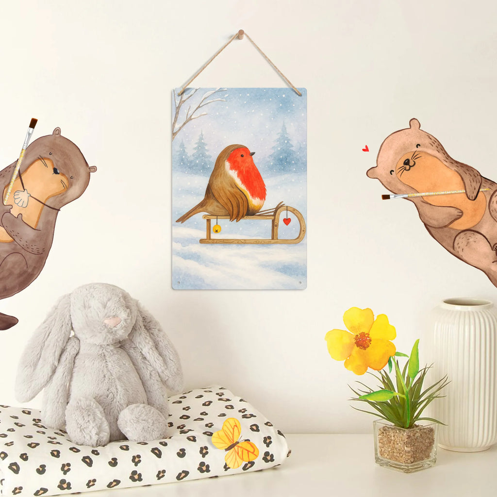 Paint by Numbers Metal Sign robin Sleds Design Winter, Christmas, Christmas time, snow, bird, sleigh