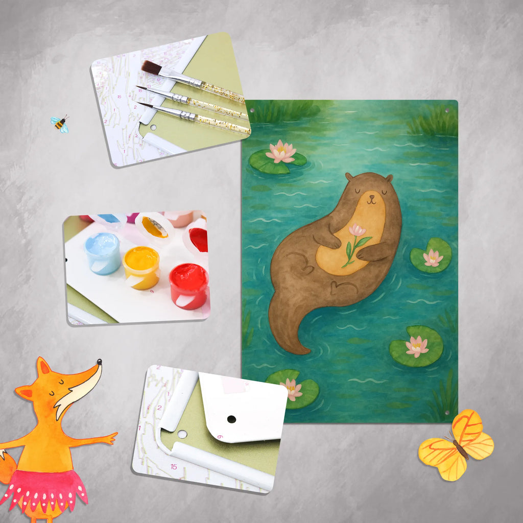 Paint by Numbers Metal Sign otter Water Lily Design otter, marten, sea otter, European otter, water mammal, aquatic animal, baby otter, predator, water, otter gifts, animal lover, gift ideas for animal lovers, animal, mammal, water animal, gifts for people in love