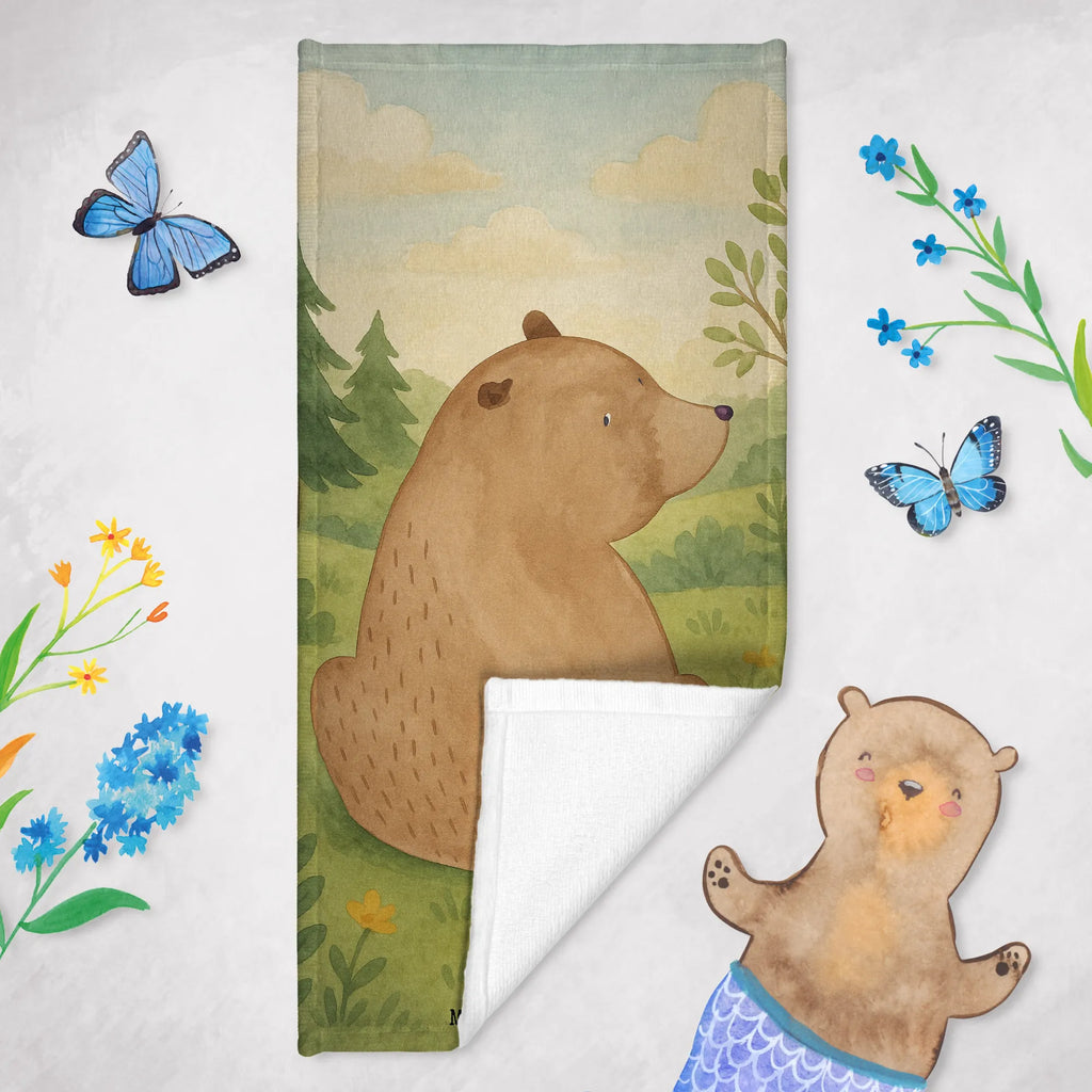 Badehandtuch Bär Schulterblick Design Duschtuch, Badetuch, Strandtuch, Saunatuch, Kinder Handtuch, Bär, Teddy, Teddybär, Selbstachtung, Weltansicht, Motivation, Bären, Bärenliebe, Weisheit