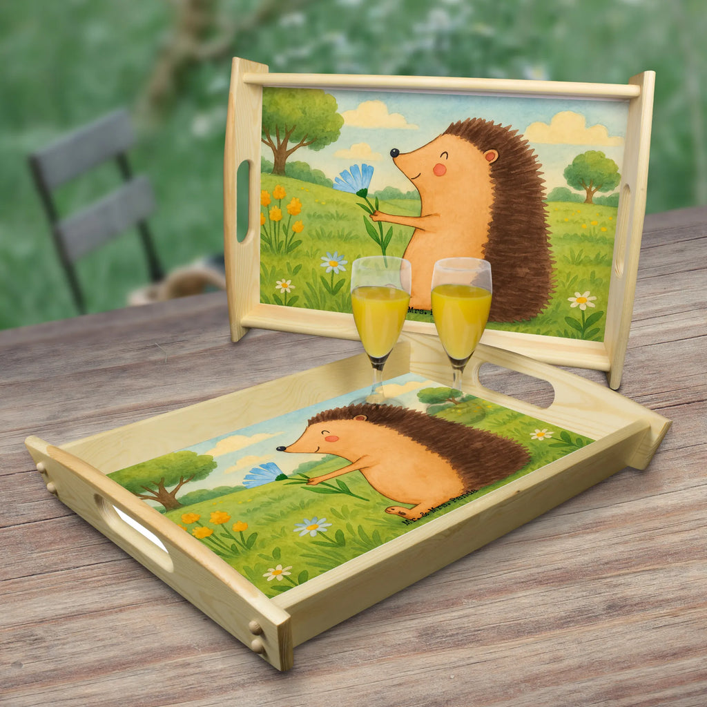 Serviertablett Igel Blumen Design Serviertablett, Tablett, Holztablett, Küchentablett, Dekotablett, Frühstückstablett, Tiermotive, Gute Laune, lustige Sprüche, Tiere, Igel, Gute Besserung, Genesungswünsche, Krankheit, Krankenhaus, krank, Besuch