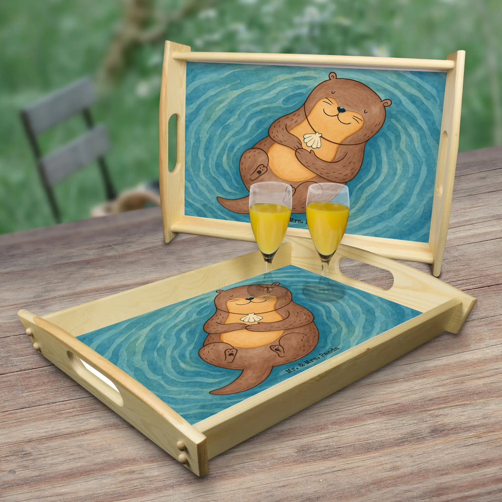 Serviertablett Otter Muschel Design Serviertablett, Tablett, Holztablett, Küchentablett, Dekotablett, Frühstückstablett, Otter, Fischotter, Seeotter, Otterliebe, grübeln, träumen, Motivation, Tagträumen, Büro