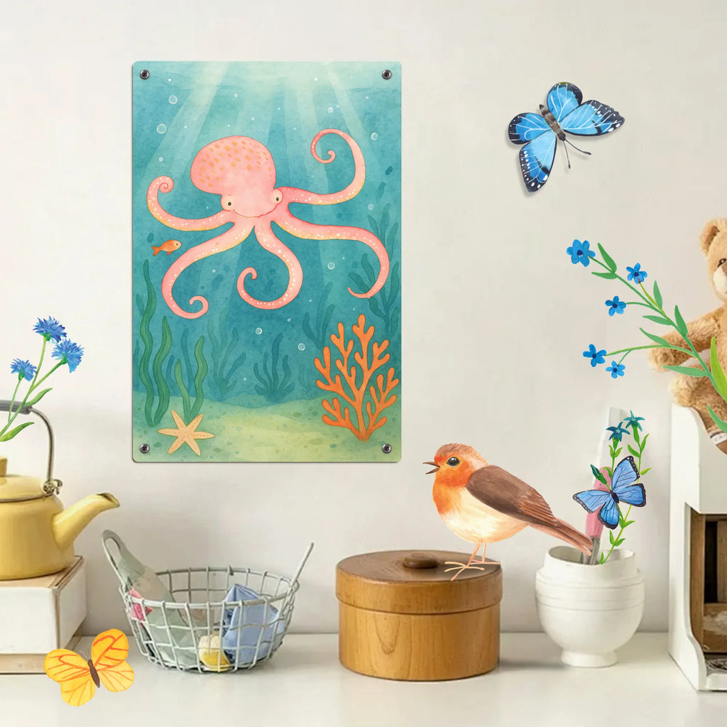 Paint by Numbers Metal Sign Squid Design small animals, cute, funny, cute animal motives, hand drawn, small world, funny sayings, good mood, happy, gifts, gift ideas, special gifts, animal lover, card, sea animal, arms, ocean, sea, squid, water, octopus