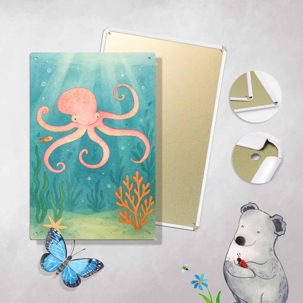 Paint by Numbers Metal Sign Squid Design small animals, cute, funny, cute animal motives, hand drawn, small world, funny sayings, good mood, happy, gifts, gift ideas, special gifts, animal lover, card, sea animal, arms, ocean, sea, squid, water, octopus