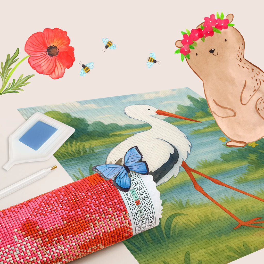 Diamond Painting Stork Design small animals, cute, funny, cute animal motives, hand drawn, small world, funny sayings, good mood, happy, gifts, gift ideas, special gifts, animal lover, card, stork, birth, mothers, mother, becoming a mother, baby bump, pregnancy, baby, pregnant