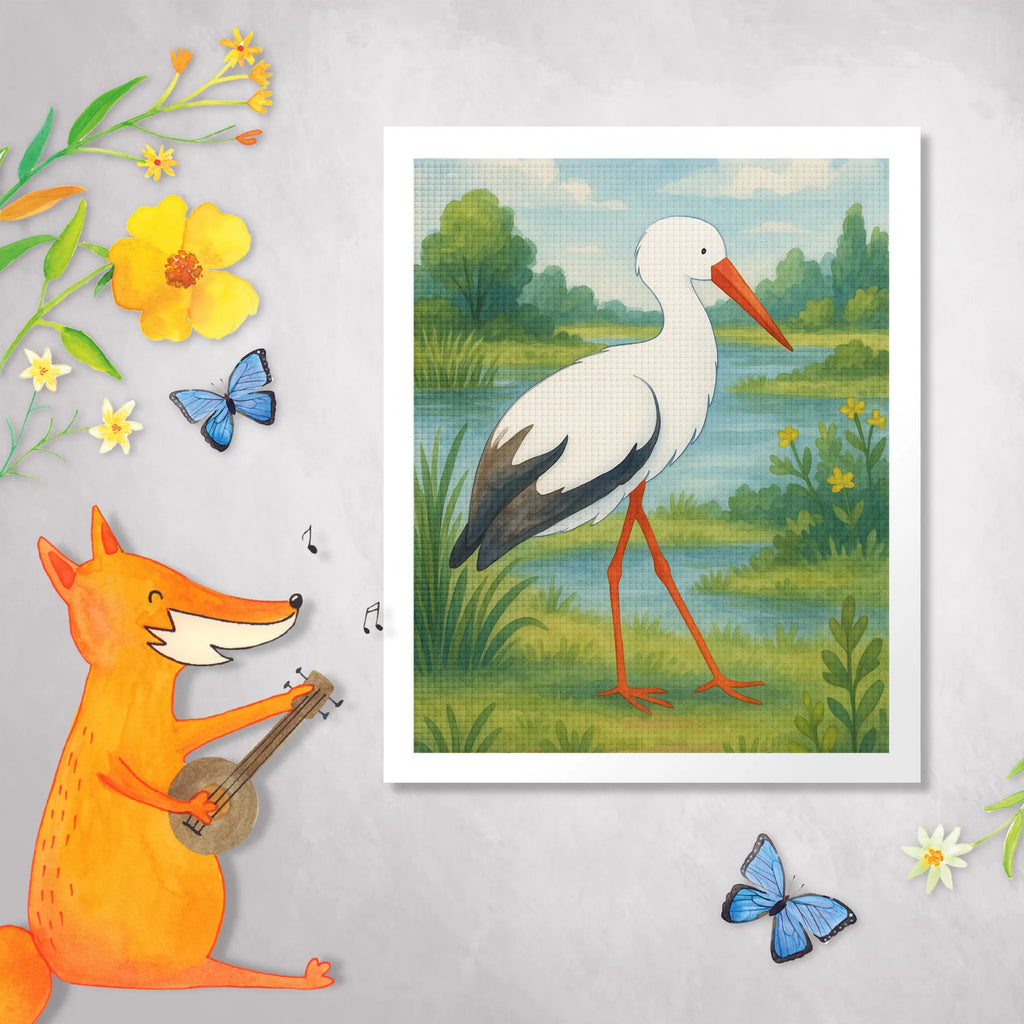 Diamond Painting Stork Design small animals, cute, funny, cute animal motives, hand drawn, small world, funny sayings, good mood, happy, gifts, gift ideas, special gifts, animal lover, card, stork, birth, mothers, mother, becoming a mother, baby bump, pregnancy, baby, pregnant