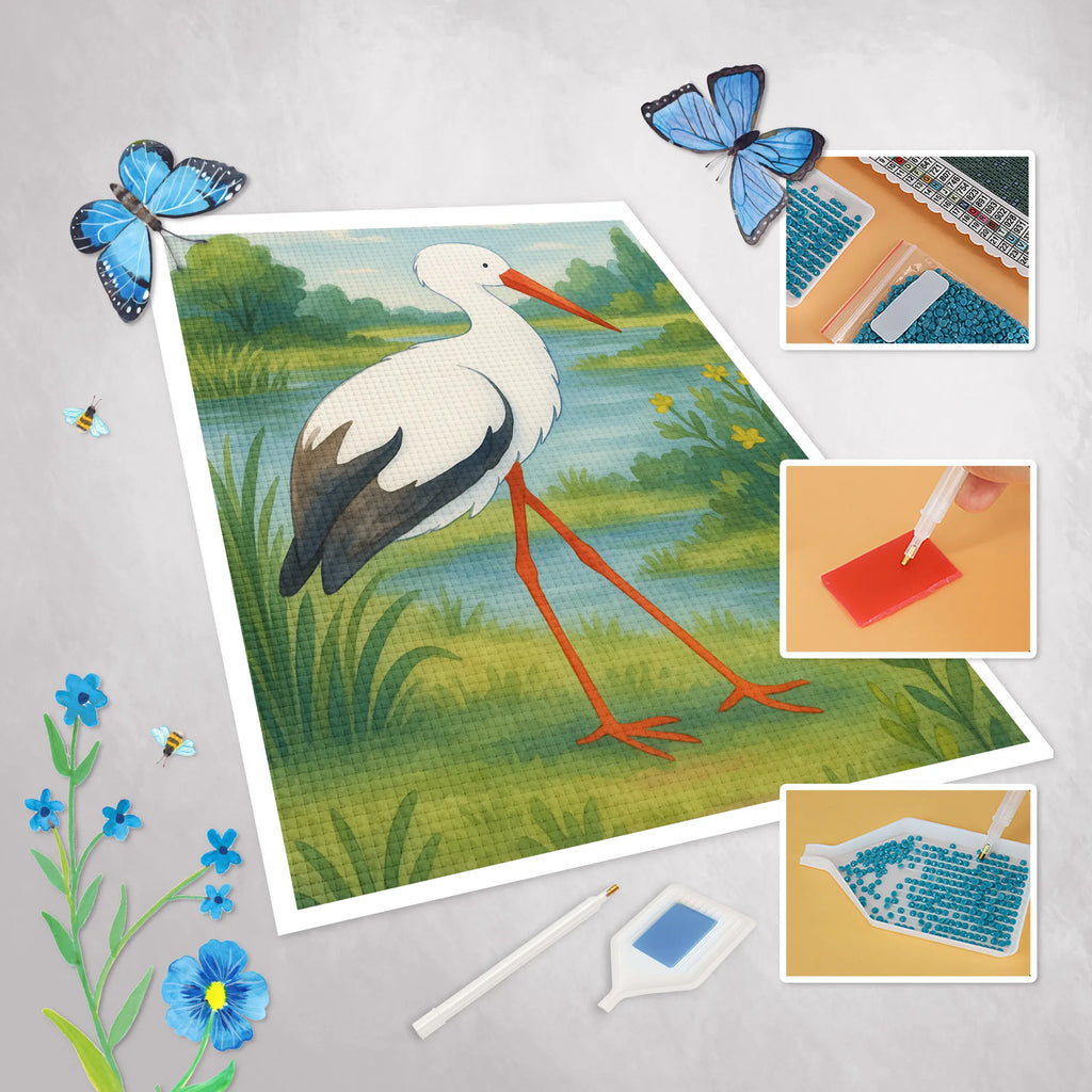 Diamond Painting Stork Design small animals, cute, funny, cute animal motives, hand drawn, small world, funny sayings, good mood, happy, gifts, gift ideas, special gifts, animal lover, card, stork, birth, mothers, mother, becoming a mother, baby bump, pregnancy, baby, pregnant