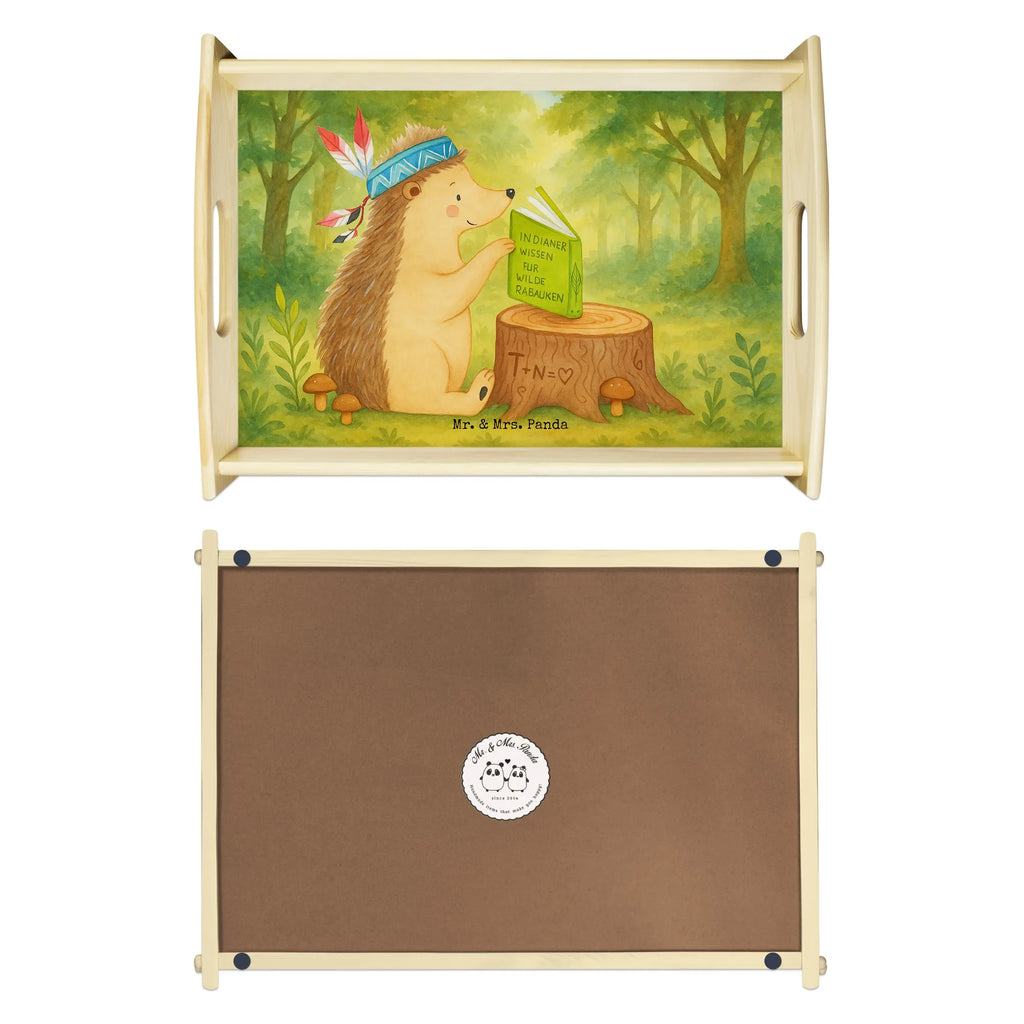 Serviertablett Igel Federschmuck Design Serviertablett, Tablett, Holztablett, Küchentablett, Dekotablett, Frühstückstablett, Waldtiere, Tiere, Igel, Indianer, Abenteuer, Lagerfeuer, Camping