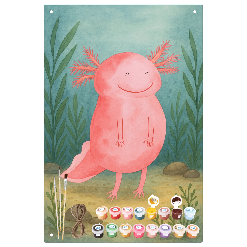 Malen nach Zahlen Metallschild Axolotl Glücklich Design Ausmalbild, Bastelidee, Künstler, Kreativität, DIY, Baseln, Malen nach Zahlen, Kunstwerk, Malen, Axolotl, Molch, Schwanzlurch, gute Laune, Lurche, Axolot, Motivation, Lurch