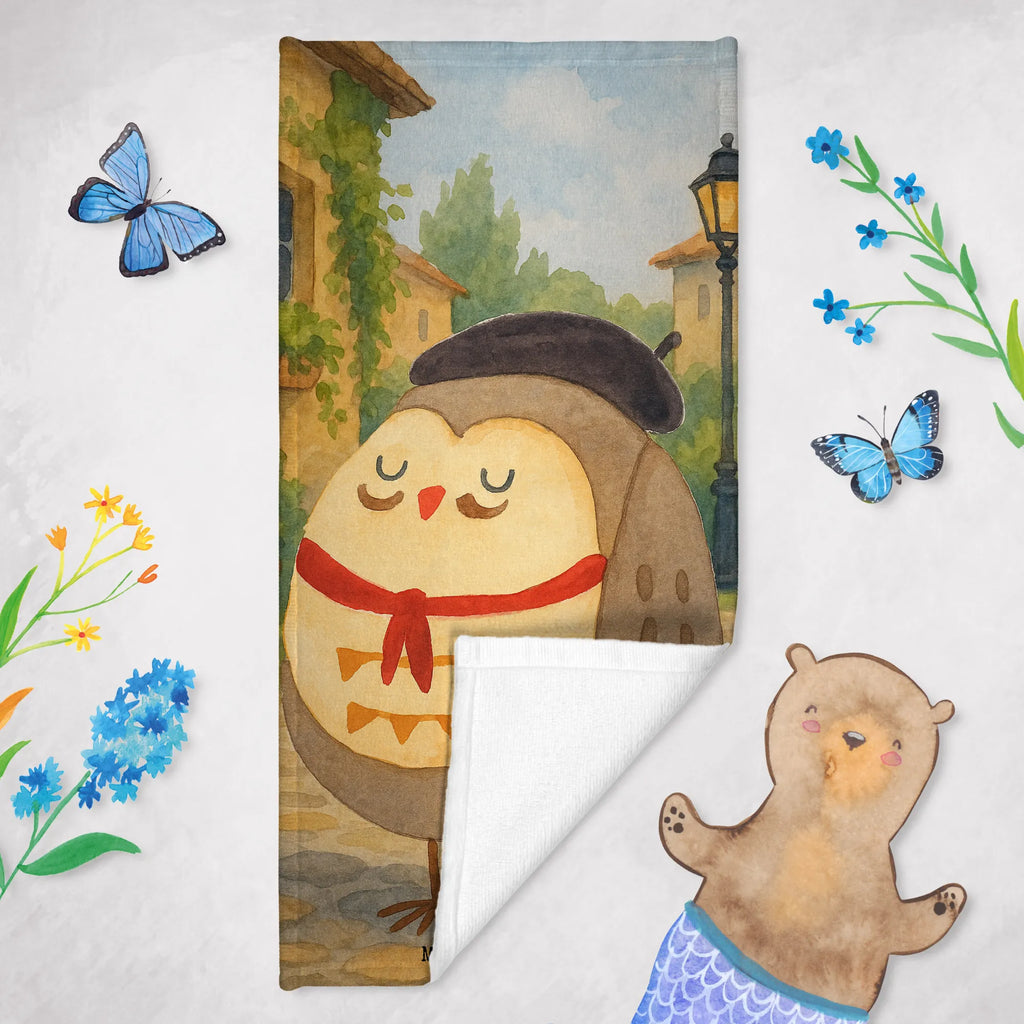 Badehandtuch Eule Frankreich Design Duschtuch, Badetuch, Strandtuch, Saunatuch, Kinder Handtuch, Eule, Eulen, Eule Deko, Owl, hibou, La vie est belle, das Leben ist schön, Spruch schön, Spruch Französisch, Frankreich