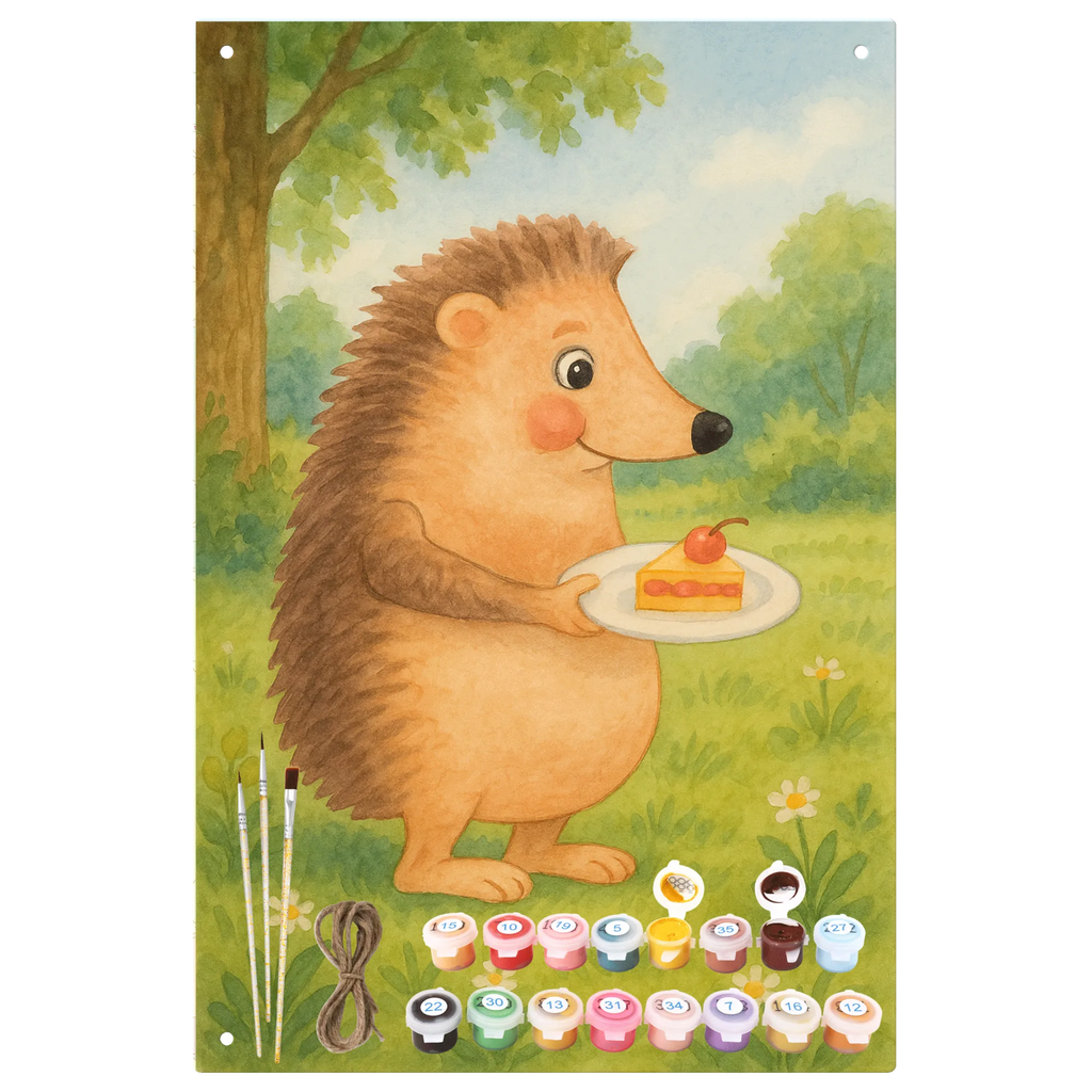 Metalowy szyld do malowania po numerach jeż kawałek ciasta Design Motywy zwierzęce, dobra energia, zabawne powiedzonka, zwierzęta