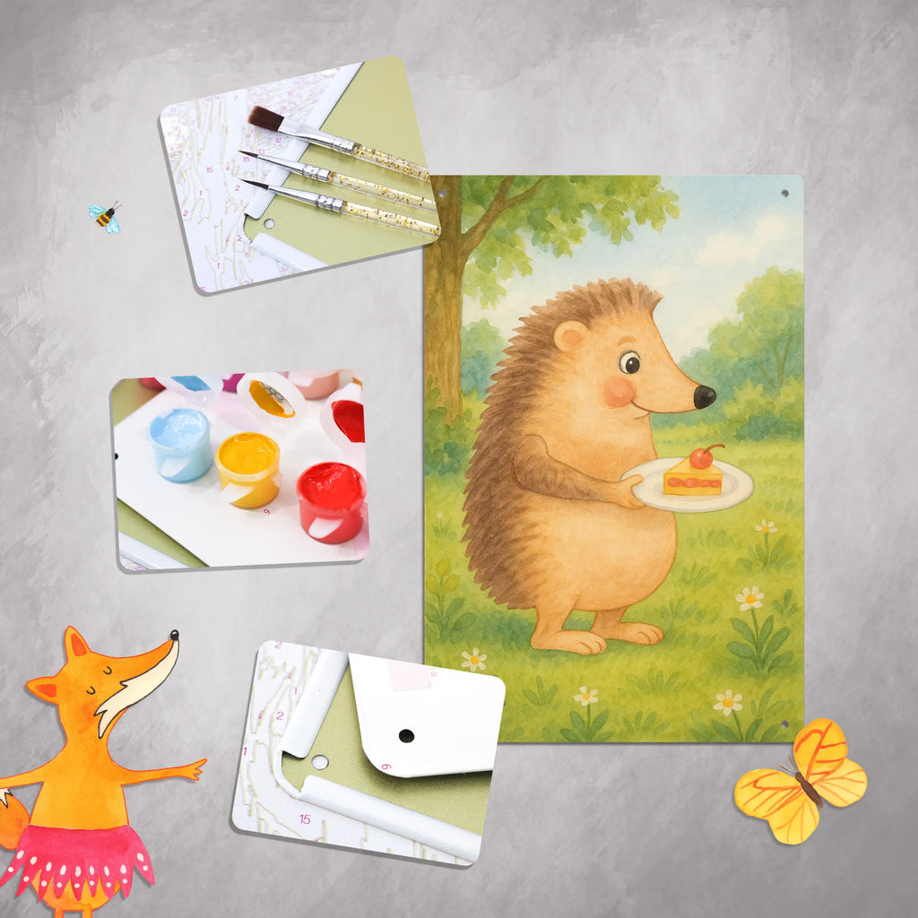 Metalowy szyld do malowania po numerach jeż kawałek ciasta Design Motywy zwierzęce, dobra energia, zabawne powiedzonka, zwierzęta