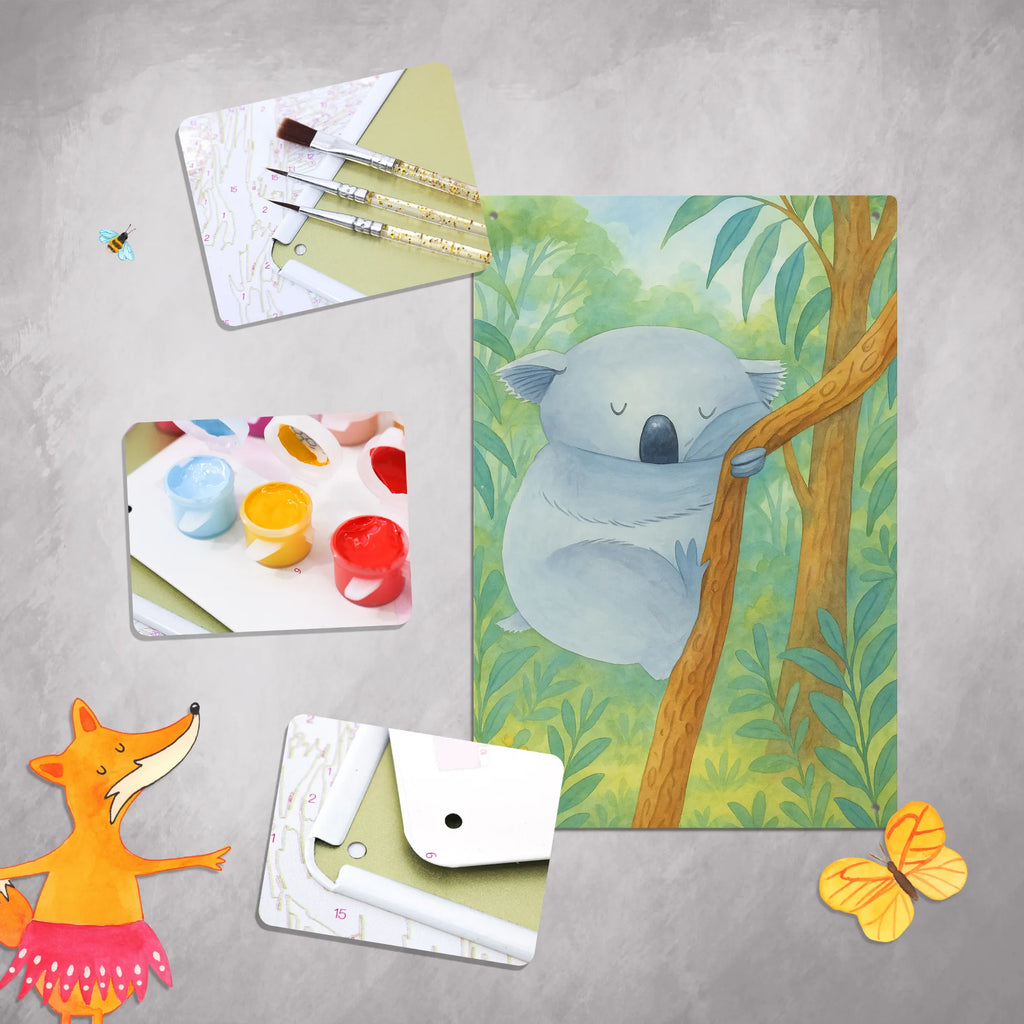 Paint by Numbers Metal Sign koala Design small animals, cute, funny, cute animal motives, hand drawn, small world, funny sayings, good mood, happy, gifts, gift ideas, special gifts, animal lover, card, dreamland, sleeping, dream, bear, Koala, koala bear, bedroom