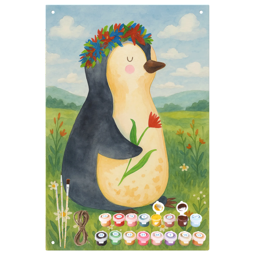 Paint by Numbers Metal Sign Penguin Flower Design Penguin, North Pole, Winter, Penguins, motivation, goals in life, lovesickness, gift idea, life, universe, love of life, goals, wreath of flowers, wishes, penguins