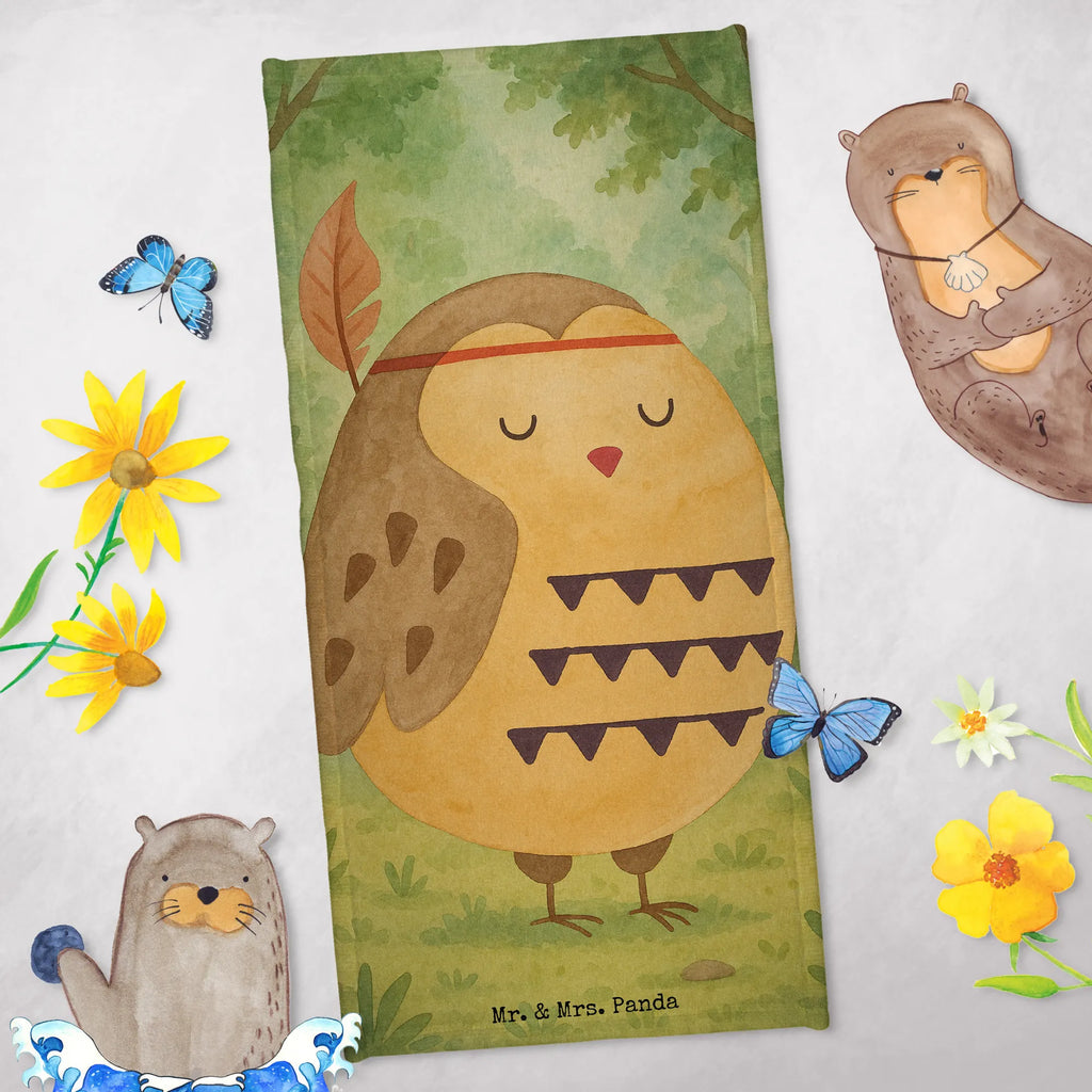 Badehandtuch Eule Federschmuck Design Duschtuch, Badetuch, Strandtuch, Saunatuch, Kinder Handtuch, Eule, Eule Deko, Owl, Das Leben ist ein Abenteuer, Reisespruch, Federschmuck, Dekoration