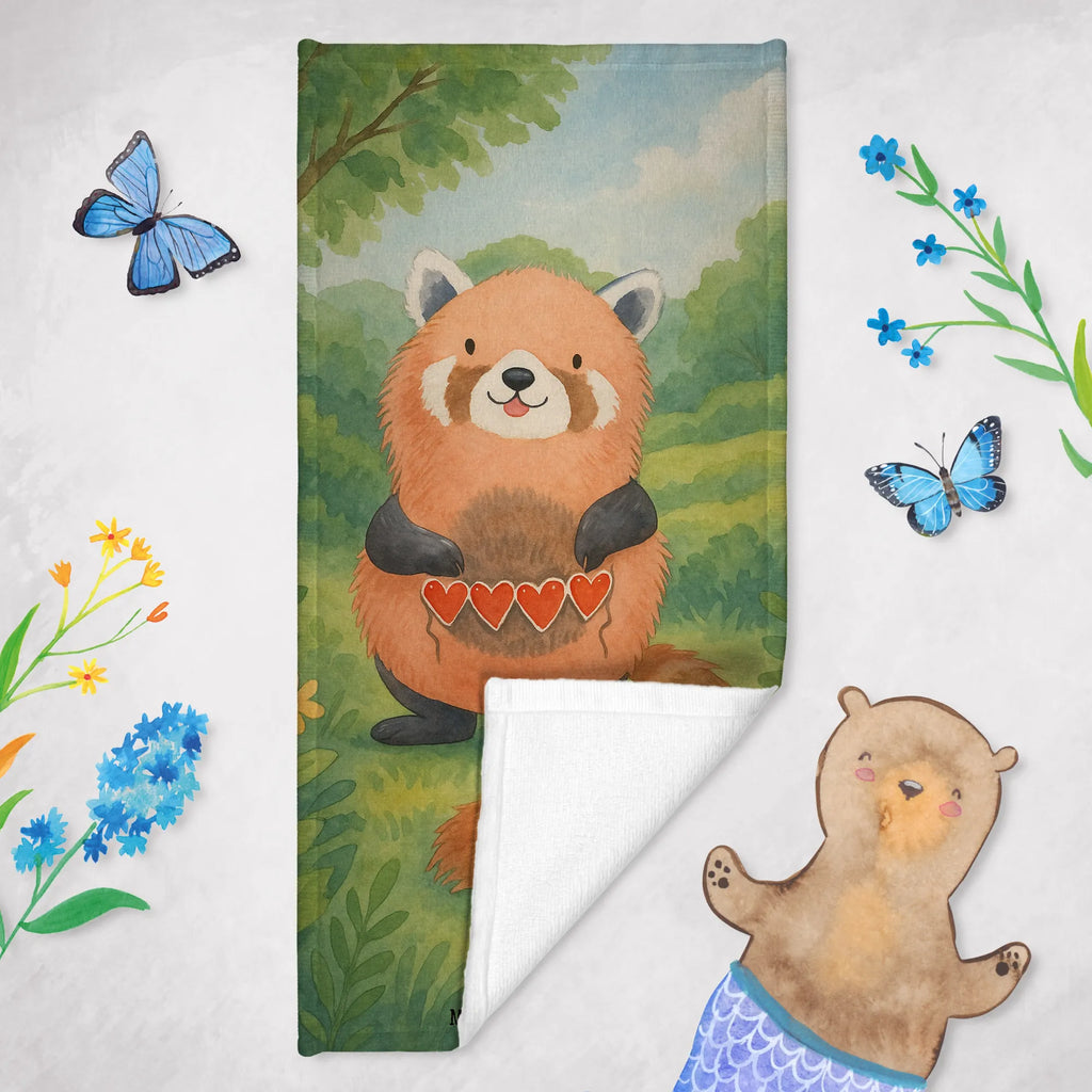 Badehandtuch Roter Panda Design Duschtuch, Badetuch, Strandtuch, Saunatuch, Kinder Handtuch, Tiermotive, Gute Laune, lustige Sprüche, Tiere, Panda, Liebe, Rot, Herz, Liebling, Lieblingsmensch