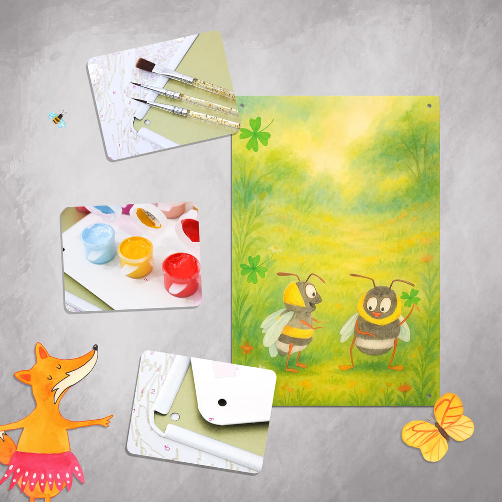 Paint by Numbers Metal Sign bumblebees shamrock Design small animals, cute, funny, cute animal motives, hand drawn, small world, funny sayings, good mood, happy, gifts, gift ideas, special gifts, animal lover, card, saying happy, saying beautiful, bee, become happy, bee decoration, bumblebee, saying positive, be happy