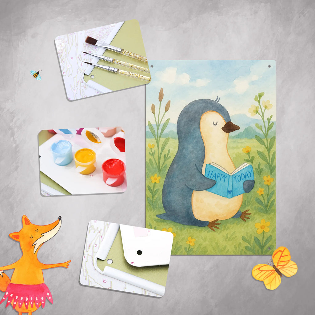 Paint by Numbers Metal Sign Penguin A book Design Penguin, North Pole, Winter, Penguins, leisure, doing nothing, bookworm, penguins, reading, vacation, holidays, lazing around, book