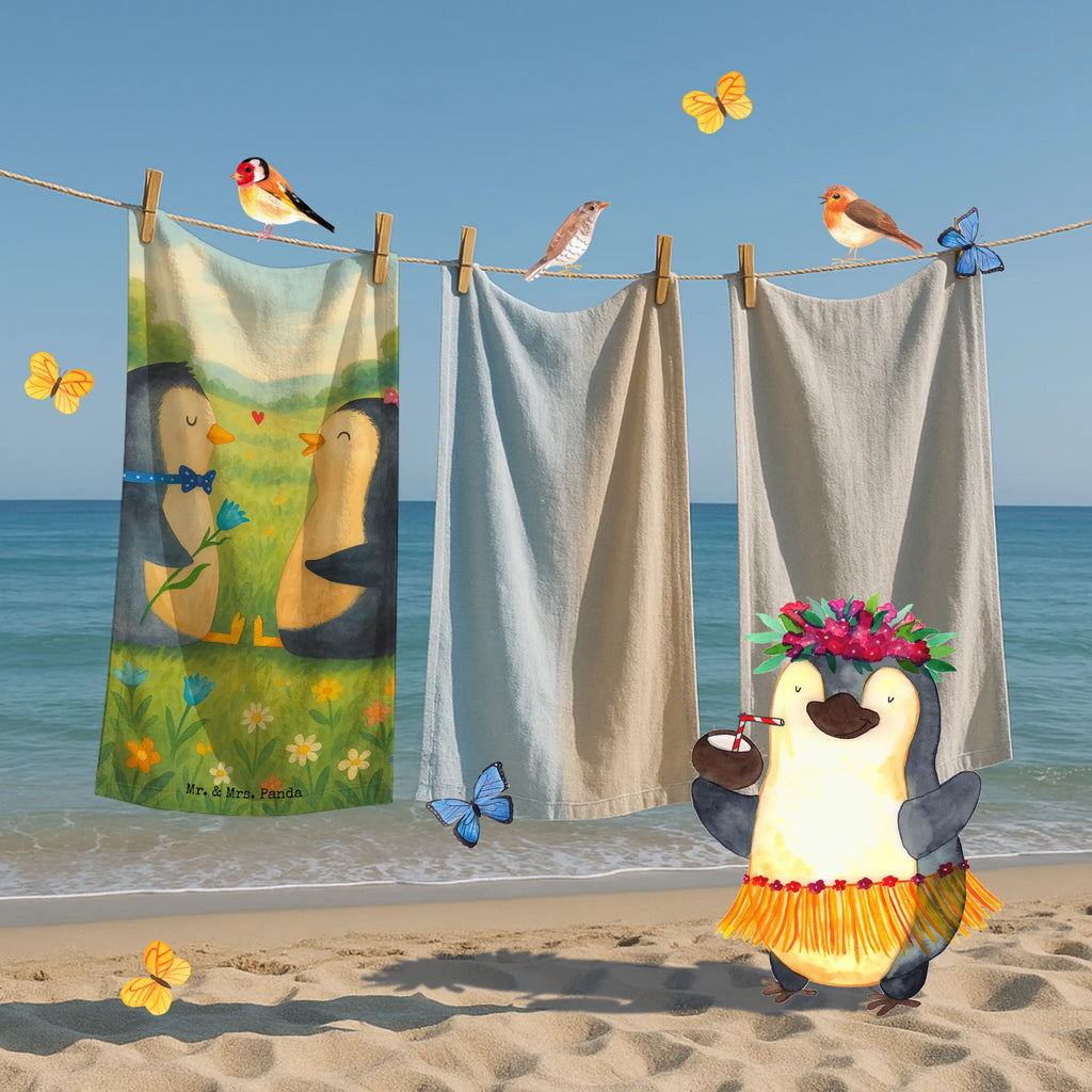 Badehandtuch Pinguin Pärchen Design Duschtuch, Badetuch, Strandtuch, Saunatuch, Kinder Handtuch, Pinguin, Pinguine, Liebe, Liebespaar, Liebesbeweis, Liebesgeschenk, Verlobung, Jahrestag, Hochzeitstag, Hochzeit, Hochzeitsgeschenk, große Liebe, Traumpaar