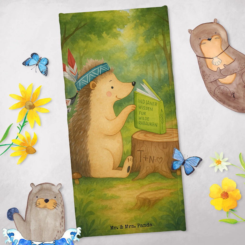 70 x 140 ręcznik jeż Ozdoba z piór Design Duschtuch, Badetuch, Strandtuch, Saunatuch, Kinder Handtuch, Waldtiere, Tiere, Igel, Indianer, Abenteuer, Lagerfeuer, Camping