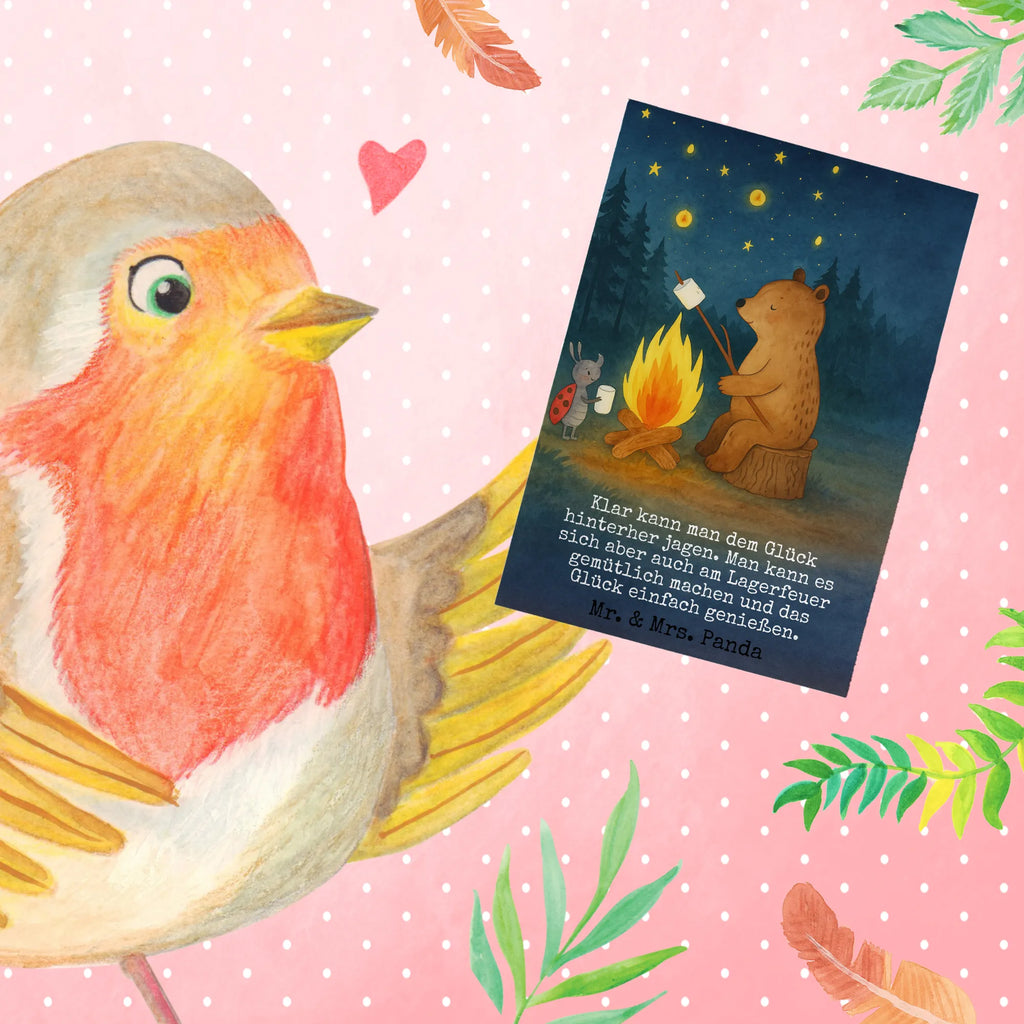Grußkarte Bär & Marienkäfer Lagerfeuer Design Grußkarte, Klappkarte, Einladungskarte, Glückwunschkarte, Hochzeitskarte, Geburtstagskarte, Karte, Ansichtskarten, Bär, Teddy, Teddybär, Lagerfeuer