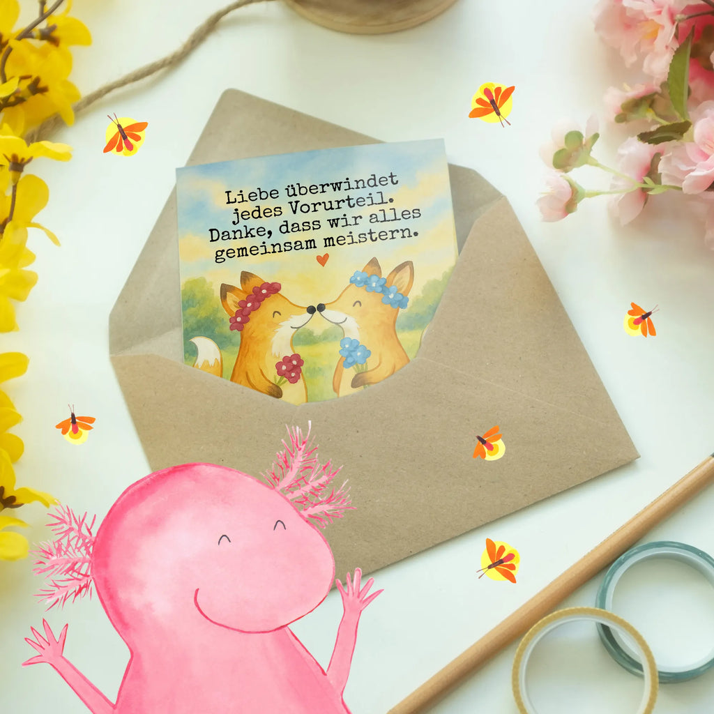 Grußkarte Füchse Lesbian Pride Design Grußkarte, Klappkarte, Einladungskarte, Glückwunschkarte, Hochzeitskarte, Geburtstagskarte, Karte, Ansichtskarten, Hochzeit, Hochzeitsgeschenk, Ehe, Hochzeitsfeier, Trauung, Trauungsgeschenk, Verlobungsfeier, Verlobungsgeschenk, Hochzeitsgeschenkideen, Hochzeitsgeschenke für Brautpaar