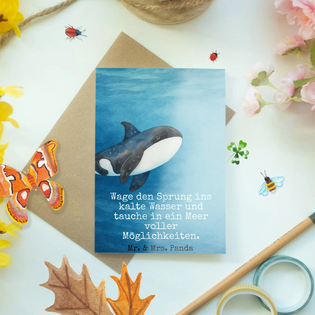 Greetings card Orca Design Grußkarte, Klappkarte, Einladungskarte, Glückwunschkarte, Hochzeitskarte, Geburtstagskarte, Karte, Ansichtskarten, Meerestiere, Meer, Urlaub, Orca, Orcas, Killerwal, Wal, Möglichkeiten, Büro, Arbeit, Motivation, Selbstliebe, Neustart, Startup