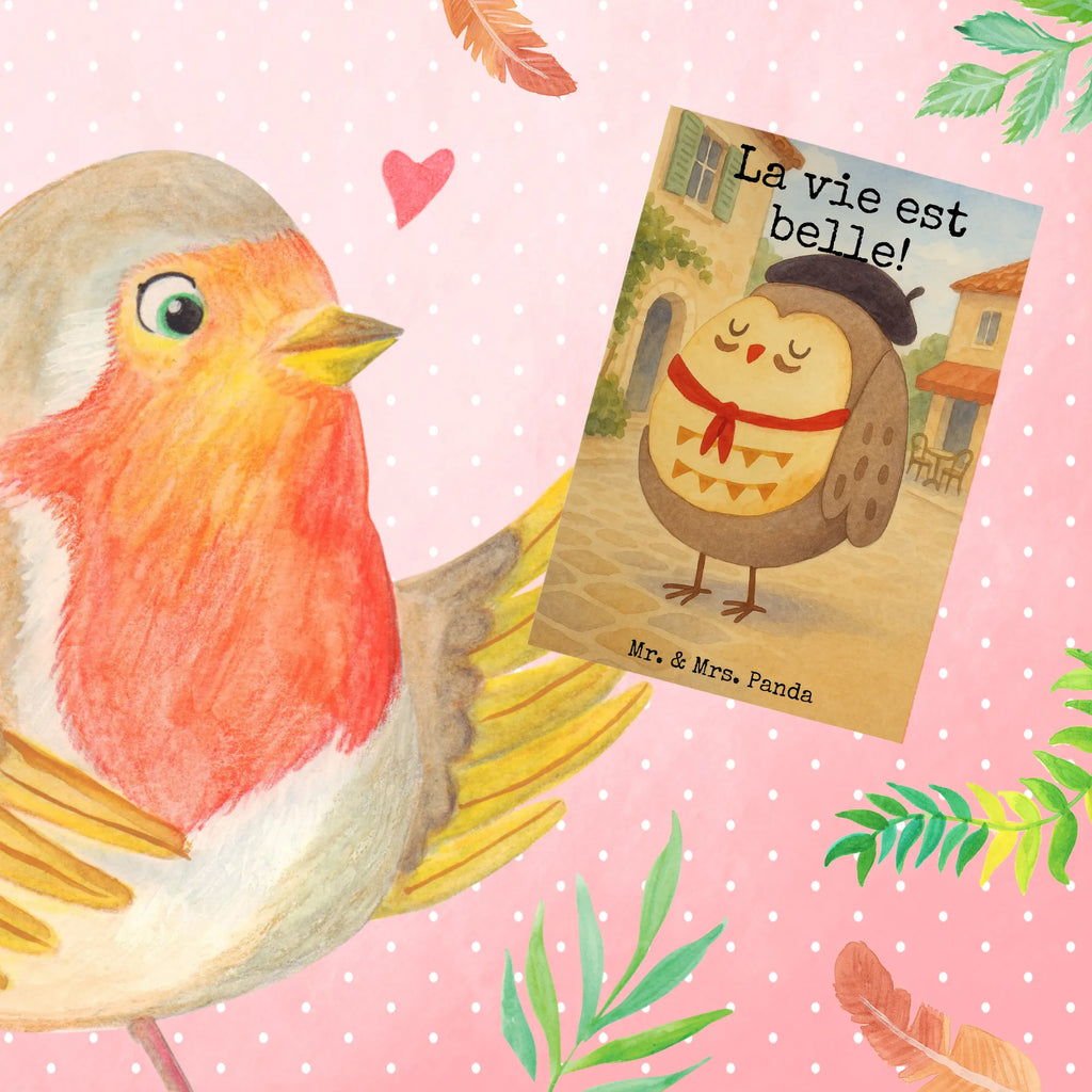 Grußkarte Eule Frankreich Design Grußkarte, Klappkarte, Einladungskarte, Glückwunschkarte, Hochzeitskarte, Geburtstagskarte, Karte, Ansichtskarten, Eule, Eulen, Eule Deko, Owl, hibou, La vie est belle, das Leben ist schön, Spruch schön, Spruch Französisch, Frankreich