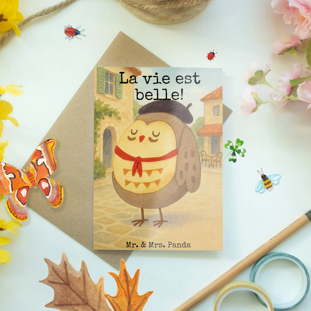 Grußkarte Eule Frankreich Design Grußkarte, Klappkarte, Einladungskarte, Glückwunschkarte, Hochzeitskarte, Geburtstagskarte, Karte, Ansichtskarten, Eule, Eulen, Eule Deko, Owl, hibou, La vie est belle, das Leben ist schön, Spruch schön, Spruch Französisch, Frankreich