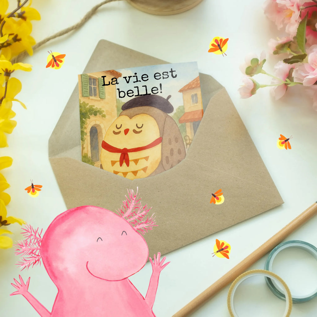 Grußkarte Eule Frankreich Design Grußkarte, Klappkarte, Einladungskarte, Glückwunschkarte, Hochzeitskarte, Geburtstagskarte, Karte, Ansichtskarten, Eule, Eulen, Eule Deko, Owl, hibou, La vie est belle, das Leben ist schön, Spruch schön, Spruch Französisch, Frankreich