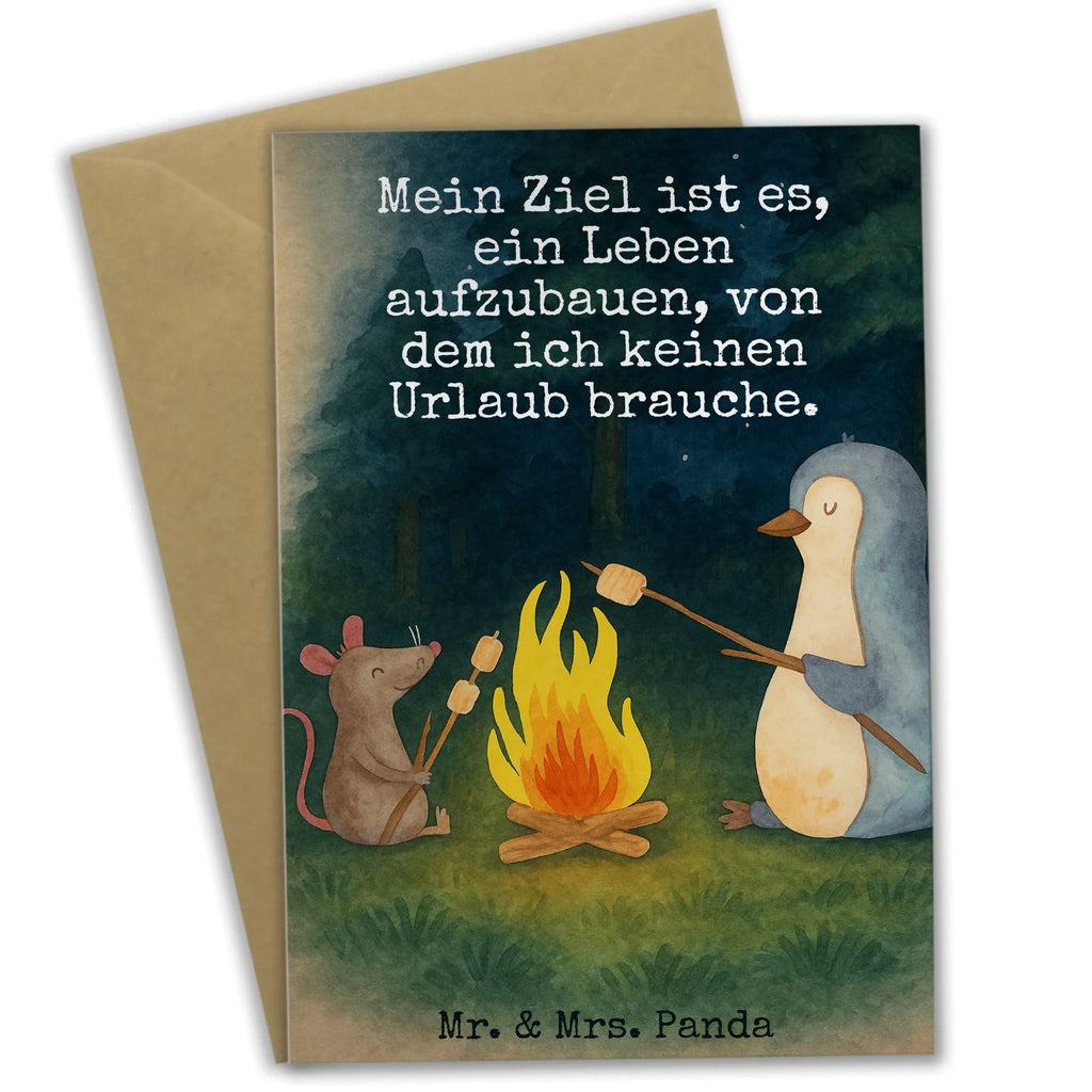 Greetings card Penguin campfire Design Grußkarte, Klappkarte, Einladungskarte, Glückwunschkarte, Hochzeitskarte, Geburtstagskarte, Karte, Ansichtskarten, Pinguin, Maus, Pinguine, Lagerfeuer, Leben, Arbeit, Job, Motivation, Büro, Büroalltag, Lebensspruch, Lebensmotivation, Neustart, Liebe, grillen, Feuer, Marshmallows