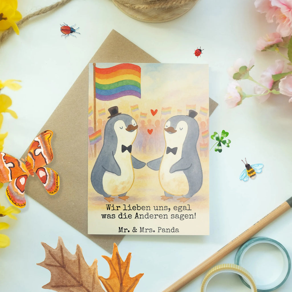 Grußkarte Pinguine Gay Pride Design Grußkarte, Klappkarte, Einladungskarte, Glückwunschkarte, Hochzeitskarte, Geburtstagskarte, Karte, Ansichtskarten, Hochzeit, Hochzeitsgeschenk, Ehe, Hochzeitsfeier, Trauung, Trauungsgeschenk, Verlobungsfeier, Verlobungsgeschenk, Hochzeitsgeschenkideen, Hochzeitsgeschenke für Brautpaar