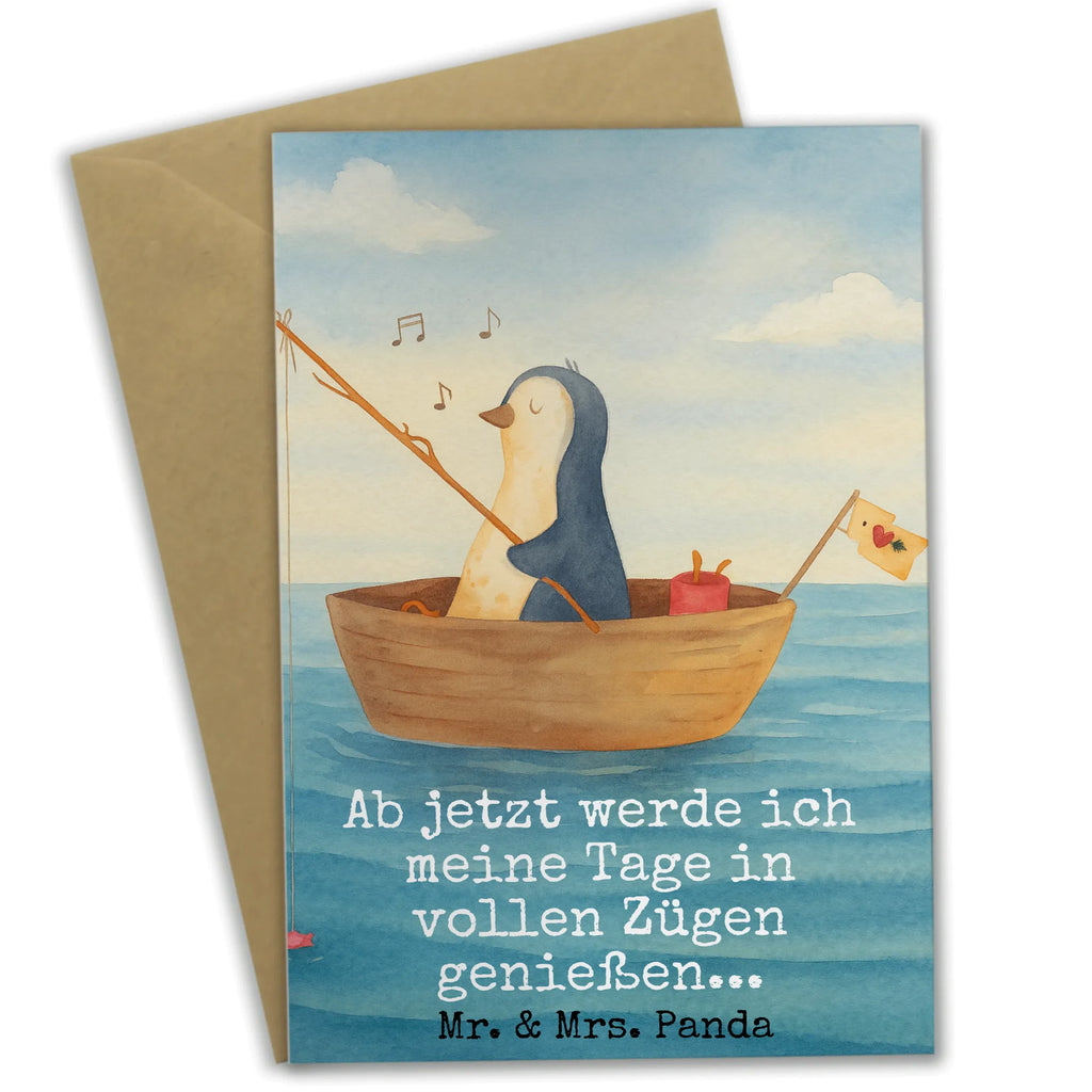 Grußkarte Pinguin Angelboot Design Grußkarte, Klappkarte, Einladungskarte, Glückwunschkarte, Hochzeitskarte, Geburtstagskarte, Karte, Ansichtskarten, Pinguin, Pinguine, Angeln, Boot, Angelboot, Lebenslust, Leben, genießen, Motivation, Neustart, Neuanfang, Trennung, Scheidung, Geschenkidee Liebeskummer