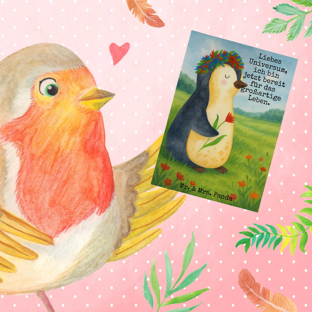 Grußkarte Pinguin Blumen Design Grußkarte, Klappkarte, Einladungskarte, Glückwunschkarte, Hochzeitskarte, Geburtstagskarte, Karte, Ansichtskarten, Pinguin, Pinguine, Blumenkranz, Universum, Leben, Wünsche, Ziele, Lebensziele, Motivation, Lebenslust, Liebeskummer, Geschenkidee