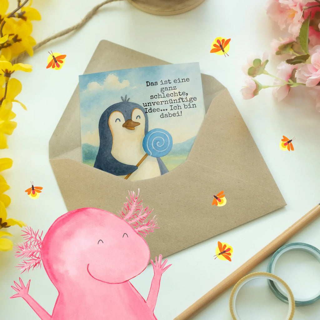 Greetings card Penguin lollipop Design Grußkarte, Klappkarte, Einladungskarte, Glückwunschkarte, Hochzeitskarte, Geburtstagskarte, Karte, Ansichtskarten, Pinguin, Pinguine, Lolli, Süßigkeiten, Blödsinn, Spruch, Rebell, Gauner, Ganove, Rabauke