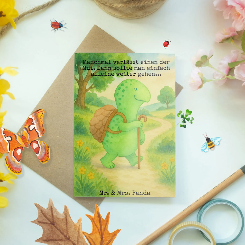 Kartka okolicznościowa żółw Wędrowiec Design Grußkarte, Klappkarte, Einladungskarte, Glückwunschkarte, Hochzeitskarte, Geburtstagskarte, Karte, Ansichtskarten, Schildkröte, Schildkröten, Motivation, Motivationsspruch, Motivationssprüche, Neuanfang