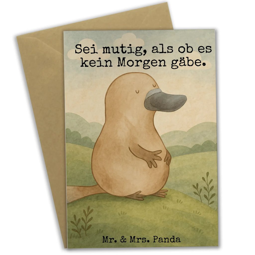 Grußkarte Schnabeltier Mut Design Grußkarte, Klappkarte, Einladungskarte, Glückwunschkarte, Hochzeitskarte, Geburtstagskarte, Karte, Ansichtskarten, Meerestiere, Meer, Urlaub, Schnabeltier, Mut, mutig, Lebensweisheit, Schnabeltiere, Motivation, Training, Büro, Arbeit, Neuanfang, Neustart, Weltreise, Raodtrip