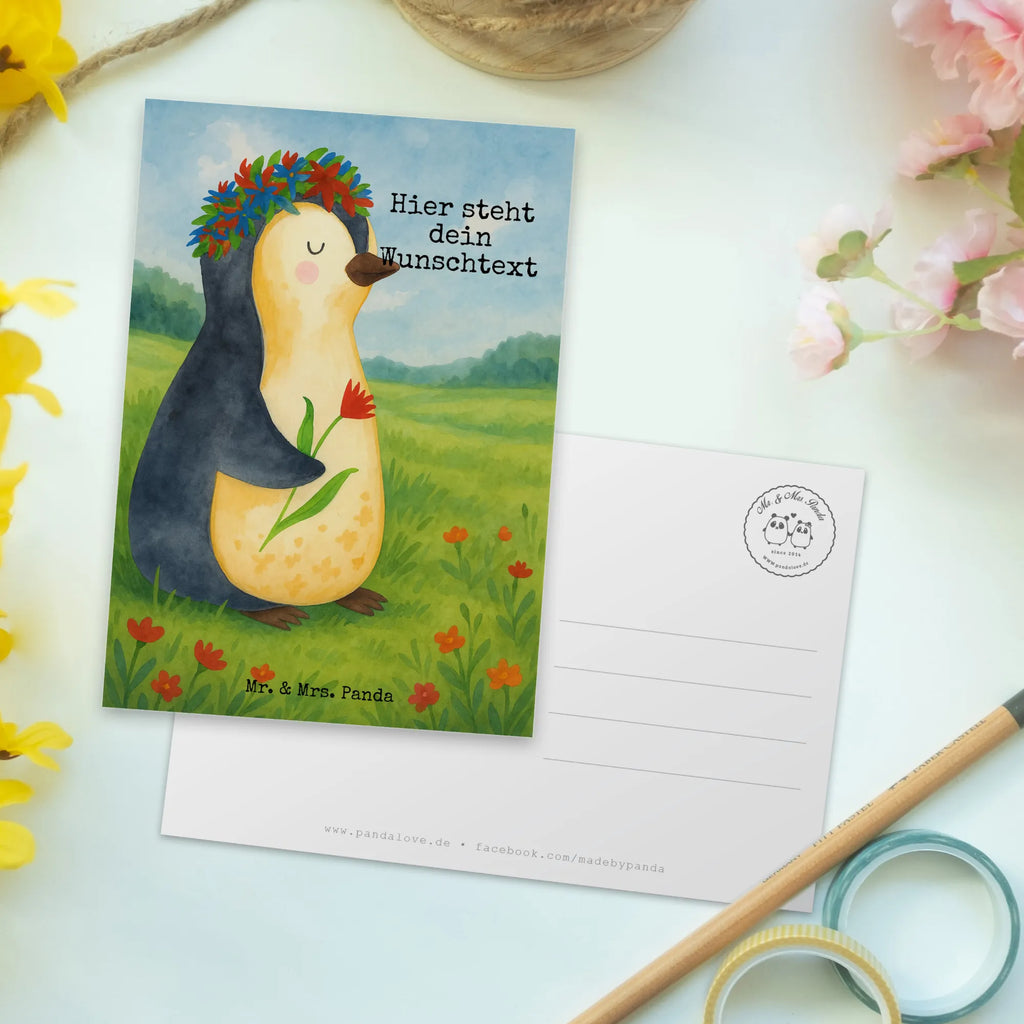 Personalisierte Postkarte Pinguin Blumen Design Postkarte bedrucken, Postkarte mit Wunschtext, Geschenkkarte mit Namen, Karte mit Namen, Ansichtskarte mit Wunschtext, Ansichtskarte mit Namen, Geschenkkarte mit Wunschtext, Postkarte mit Namen, Grußkarte mit Namen, Karte mit Wunschtext, Einladung mit Namen, Postkarte personalisierbar, Einladung mit Wunschtext, Grußkarte mit Wunschtext, Pinguin, Motivation, Pinguine, Wünsche, Universum, Lebensziele, Leben, Geschenkidee, Ziele, Blumenkranz, Liebeskummer, Lebenslust