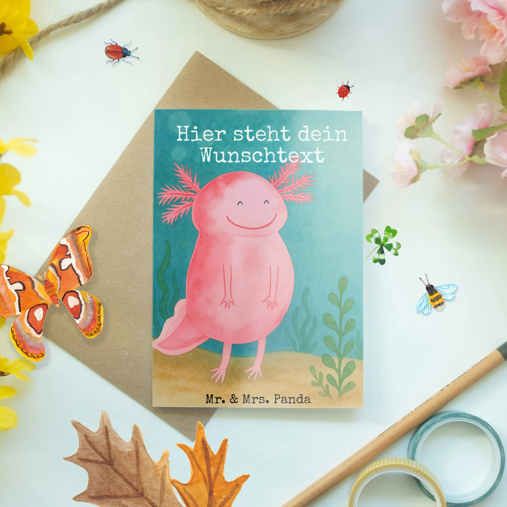 Personalised greetings card axolotl Happy Design Grußkarte selbst gestalten, Grußkarte mit Namen, Personalisierte Einladungskarte, Personalisierte Grußkarte, Grußkarten personalisiert, Personalisierte Glückwunschkarte, Grußkarte mit persönlichen Nachrichten, Personalisierte Hochzeitskarte, Grußkarte als Geldgeschenk, Personalisierte Karte, Personalisierte Geburtstagskarte, Grußkarte selber drucken, Personalisiertere Klappkarte, Axolotl, Molch, Motivation, Lurche, Axolot, gute Laune, Schwanzlurch, Lurch